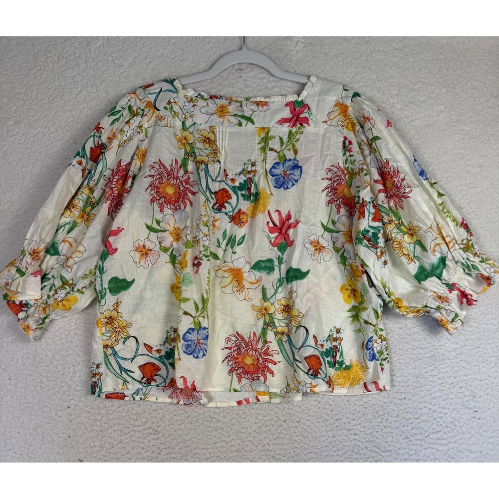 Laura Ashley Blouse Womens XL Floral Linen Lace Balloon Sleeve Cottagecore - Picture 2 of 7